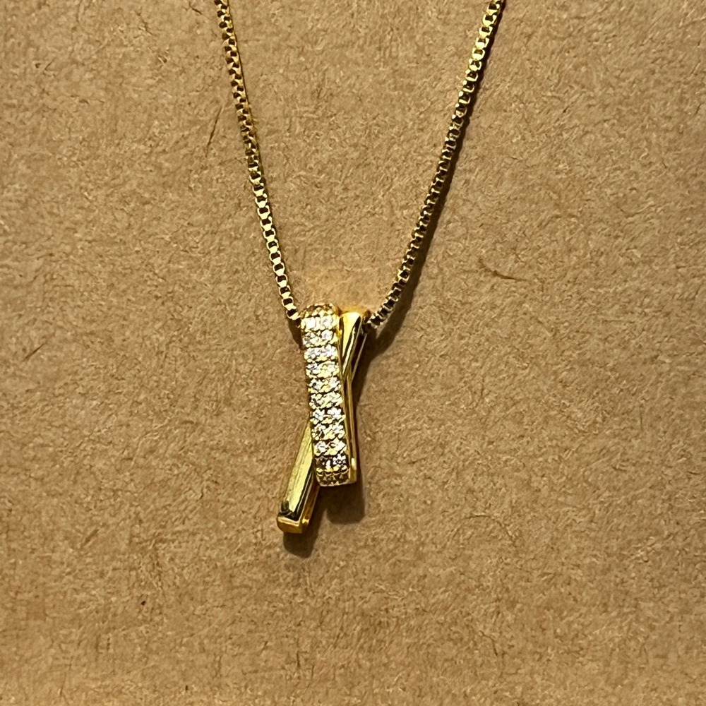 Gold Tone Interlocking Bar Pendant Necklace with Pavé Crystals‎ Box Chain